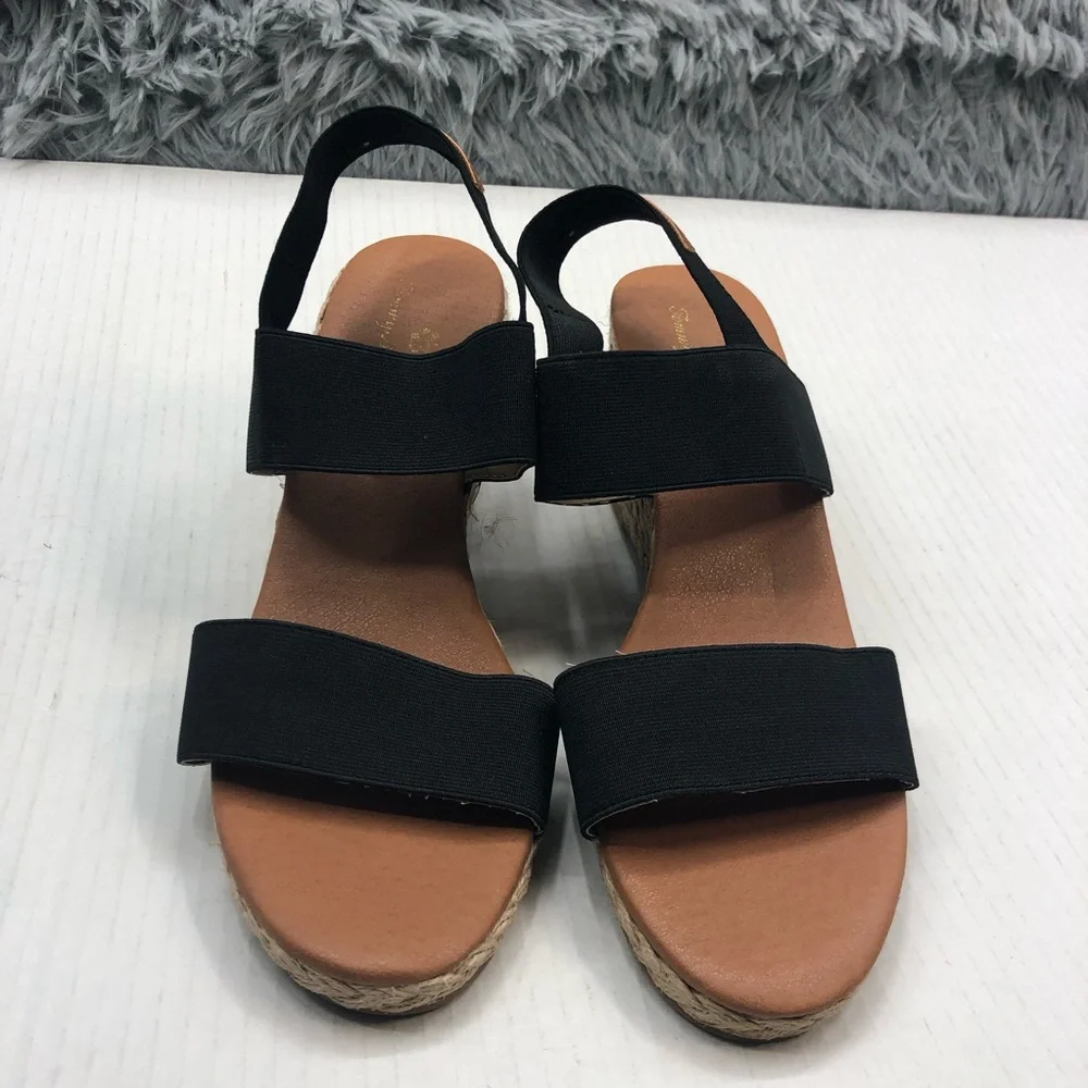 Tommy Bahama Wedges Womens 10 Sakura Elastic Espadrille Sandals Shoes Black
